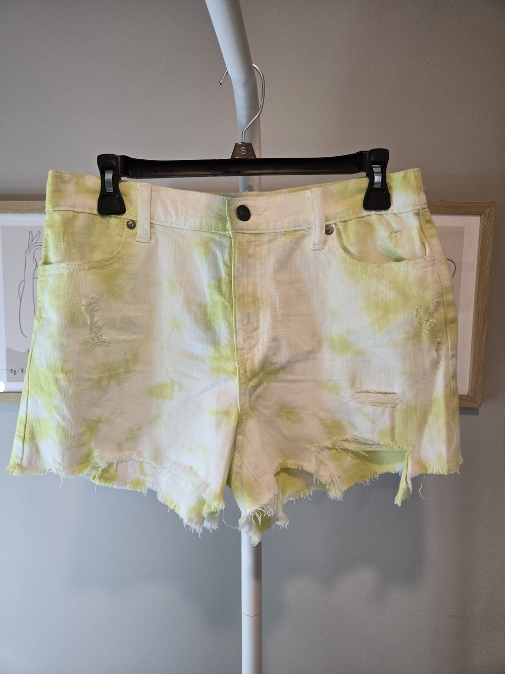 aerie Yellow Tie-Dye Distressed Denim Shorts